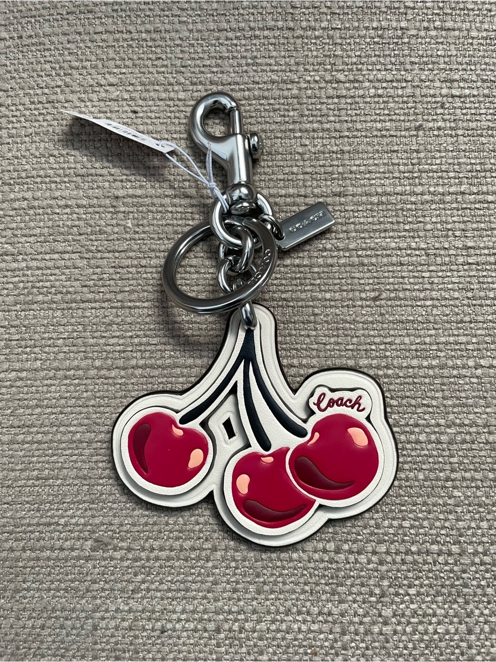 Coach Cherry Bag Charm In Colour Silver/Chalk Multi NWT